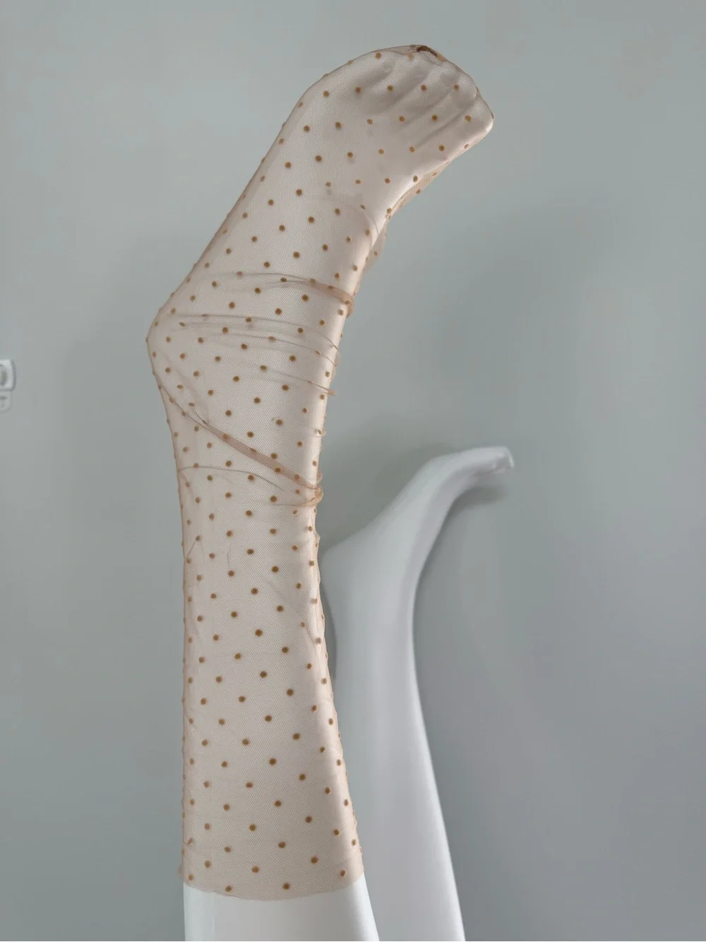 Sheer Beige Polka Dot Dress Socks